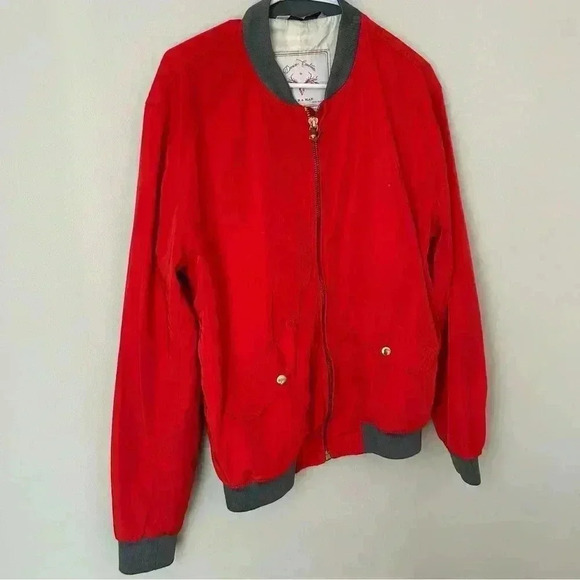 Zara Man Denim Couture Men’s Red Bomber Baseball Full Zip Jacket Size XL - Picture 2 of 8